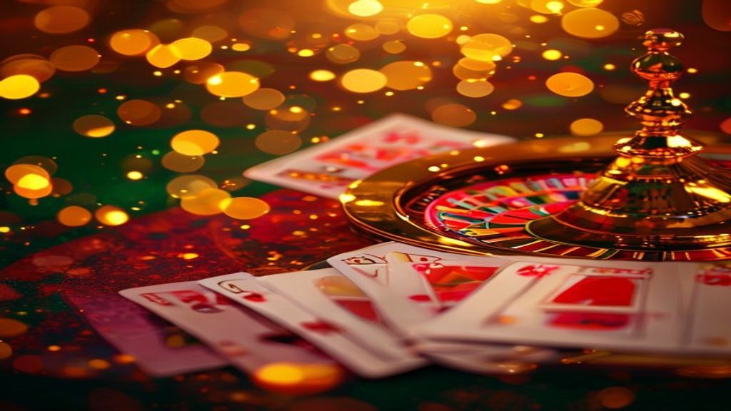 Diwa Win Casino गेमिंग फ़्लोर सुनहरे ताश और भारतीय तिरंगे प्रकाश के साथ